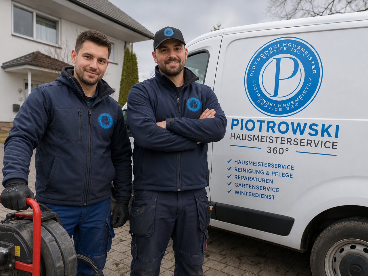 Lukasz Piotrowski und ein Mitarbeiter vor einem Piotrowski Servicefahrzeug